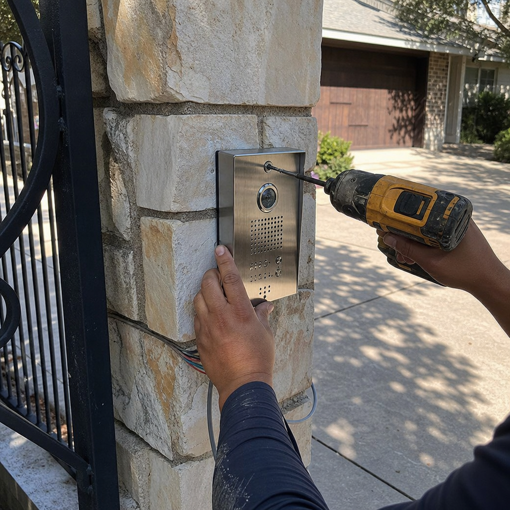 Gate access control system installation by technician
