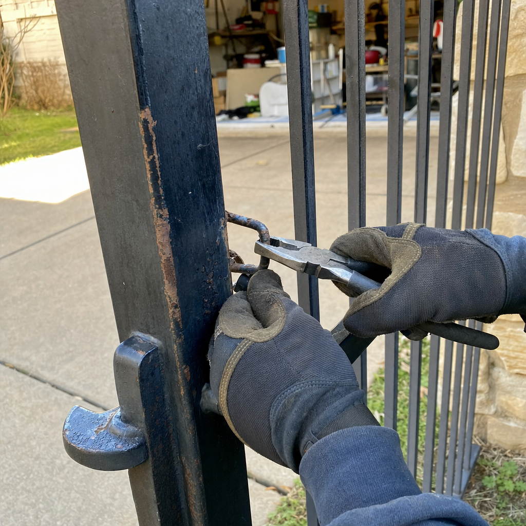 Gate repair with pliers by a professional