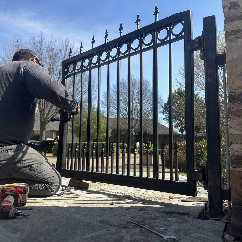Gate installation in progress by a professional technician.